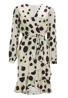 Cocktail Kleid mit Volant Saum aus Satin mit Tupfen Druck