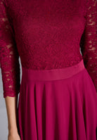 Abendkleid Midi mit Oberteil aus floraler Spitze und Chiffon Rock