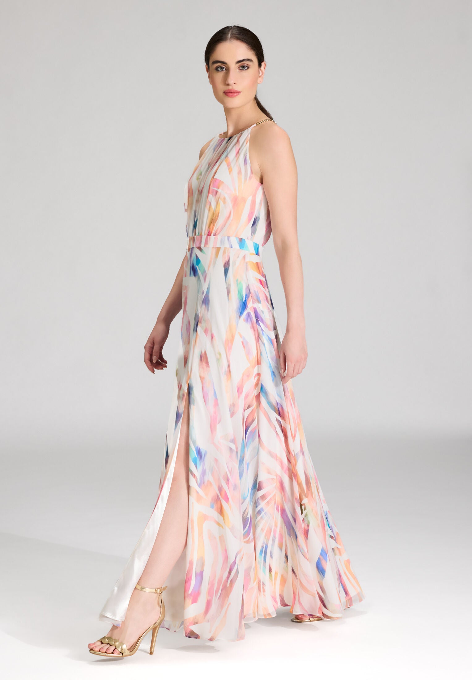 Abendkleid aus Crinkle Chiffon mit Animal Print