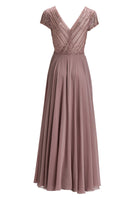 Besticktes Chiffonkleid mit kurzen Ärmeln