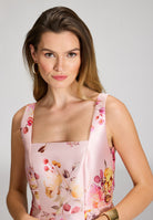 Cocktailkleid mit Karree-Ausschnitt aus floral bedrucktem Twill