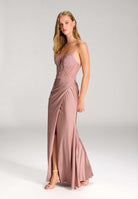 Bodycon Kleid mit Spitzenstickerei und Beinschlitz dusty rose