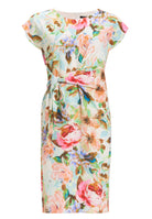 Etuikleid mit Knotendetail aus leichtem Scuba mit Blumendruck