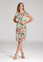 Etuikleid mit Knotendetail aus leichtem Scuba mit Blumendruck ivory | multi