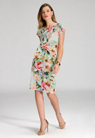 Etuikleid mit Knotendetail aus leichtem Scuba mit Blumendruck