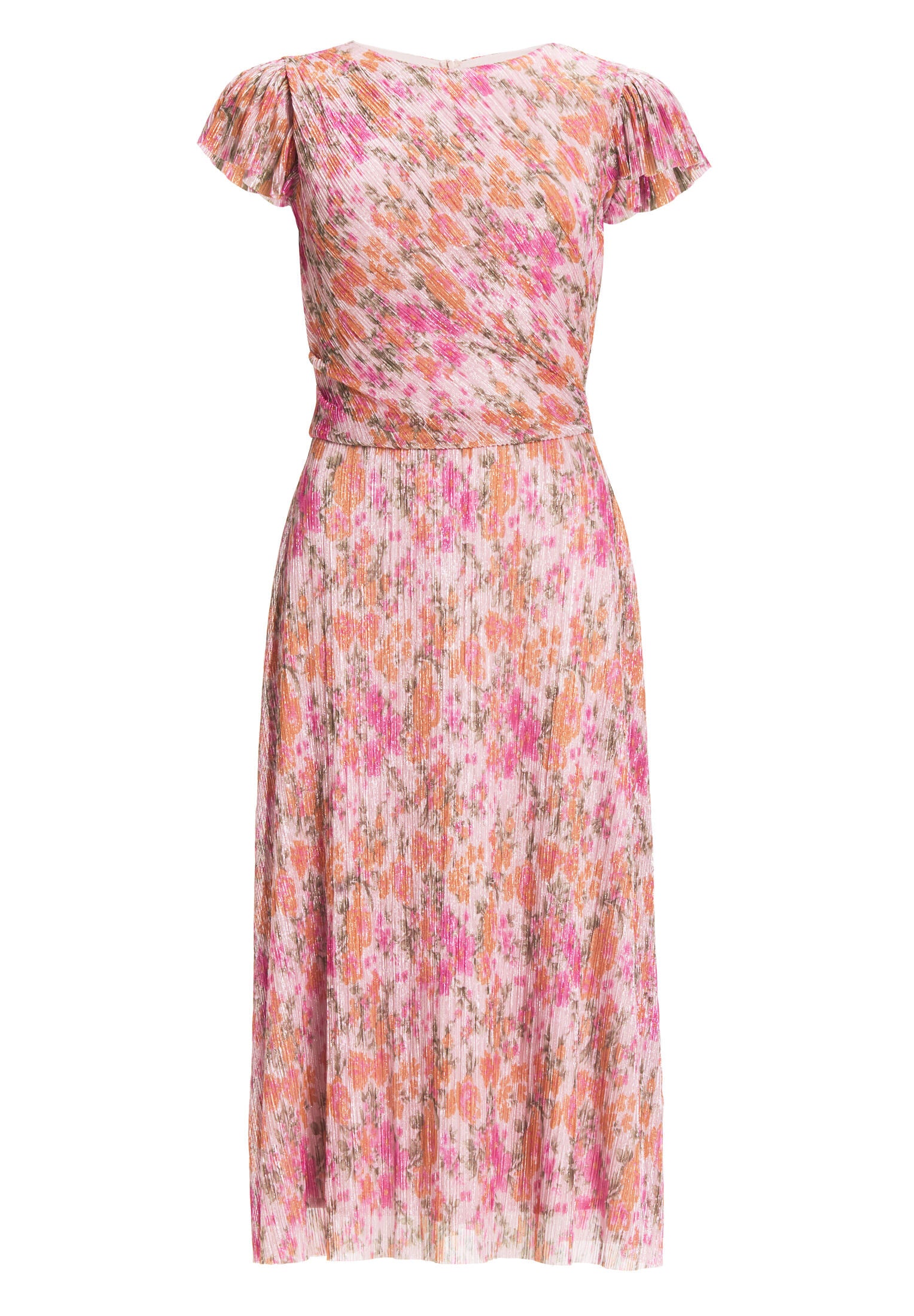 Midi Kleid aus bedrucktem Plissee Jersey mit kurzen Ärmeln