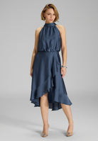 Cocktailkleid aus Satin mit Volant timeless blue
