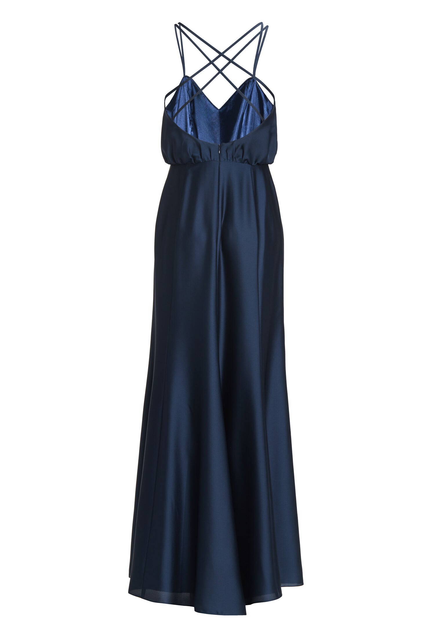 Abendkleid aus nachhaltigem Satin mit gekreuzten Spagettiträgern