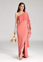 One-Shoulder Abendkleid mit einem Cape-ähnlichen Ärmel aus Chiffon terracotta