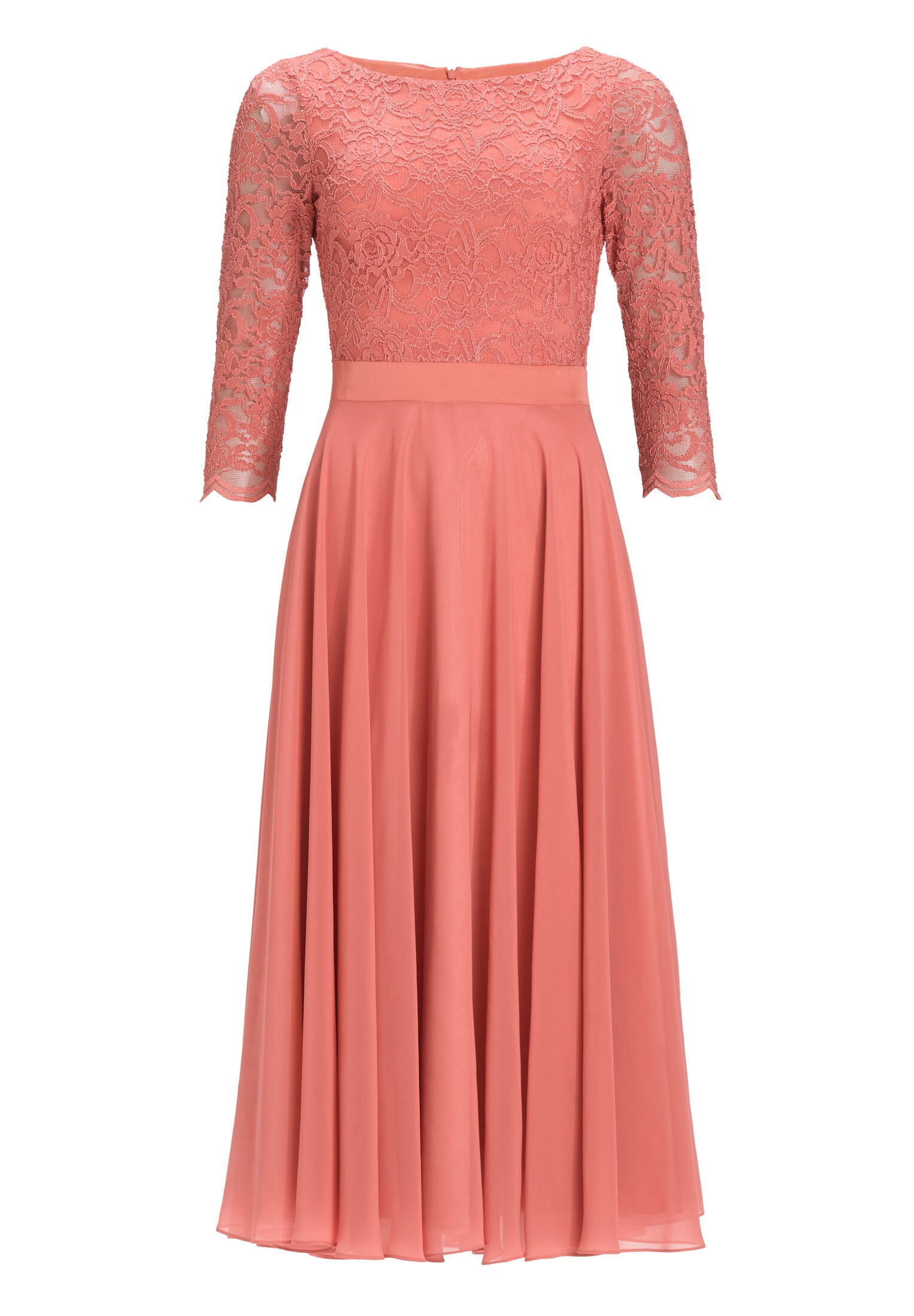 Abendkleid Midi mit Oberteil aus floraler Spitze und Chiffon Rock