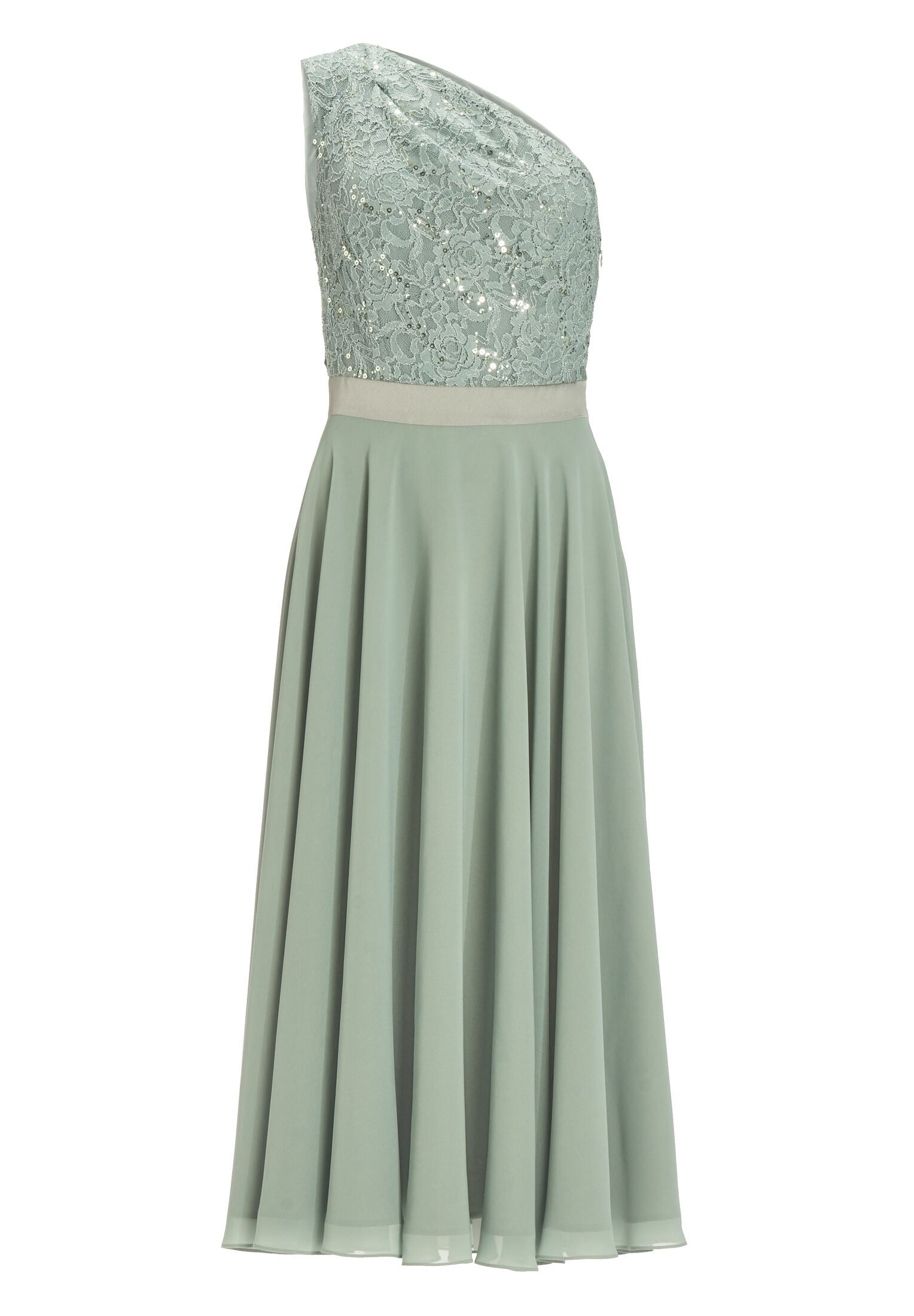 One Shoulder Midi Kleid aus Material Mix