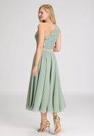 One Shoulder Midi Kleid aus Material Mix