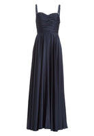 Satinkleid mit drapiertem Top und bestickten Trägern