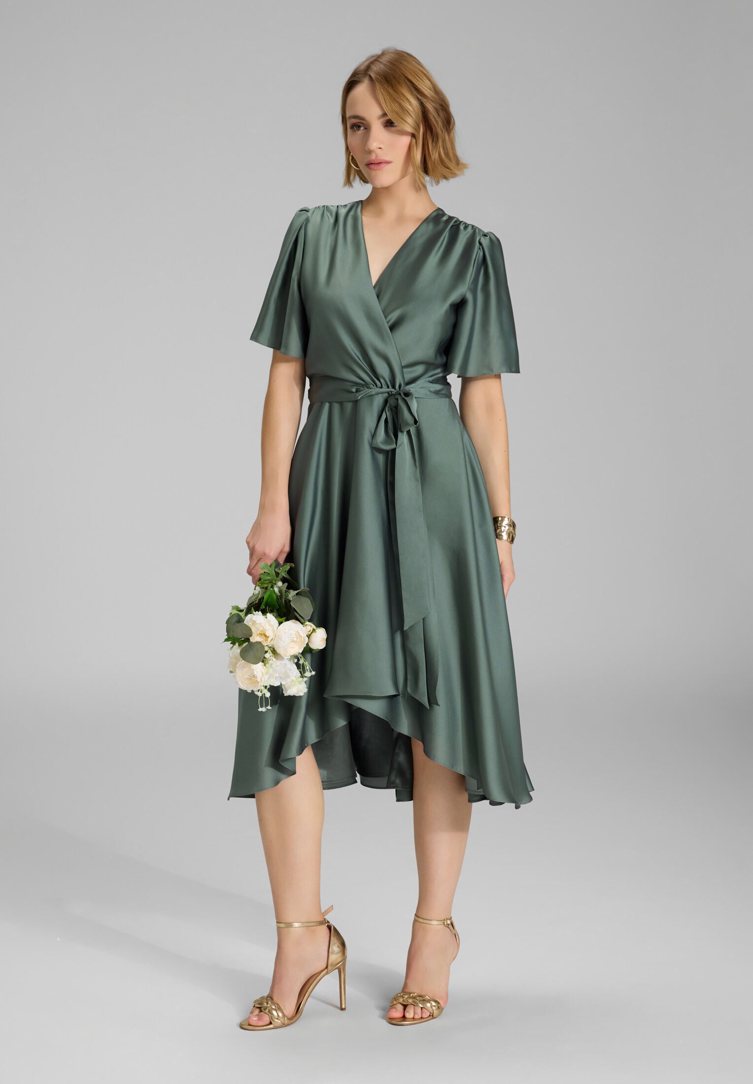 Cocktailkleid aus Satin in Wickel Optik deep slate