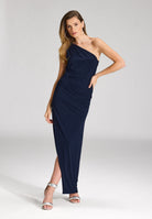 One-Shoulder Abendkleid aus Jersey mit Drapierungen navy