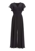 Chiffon Jumpsuit mit Überrock und Volantärmeln