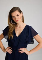 Chiffon Jumpsuit mit Überrock und Volantärmeln