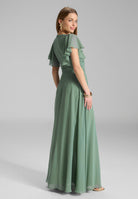 Chiffon Jumpsuit mit Überrock und Volantärmeln