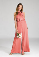 Jumpsuit mit Schluppe aus Satin terracotta