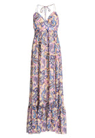 Neckholder Maxi Kleid aus bedrucktem Chiffon mit Glitzerstreifen