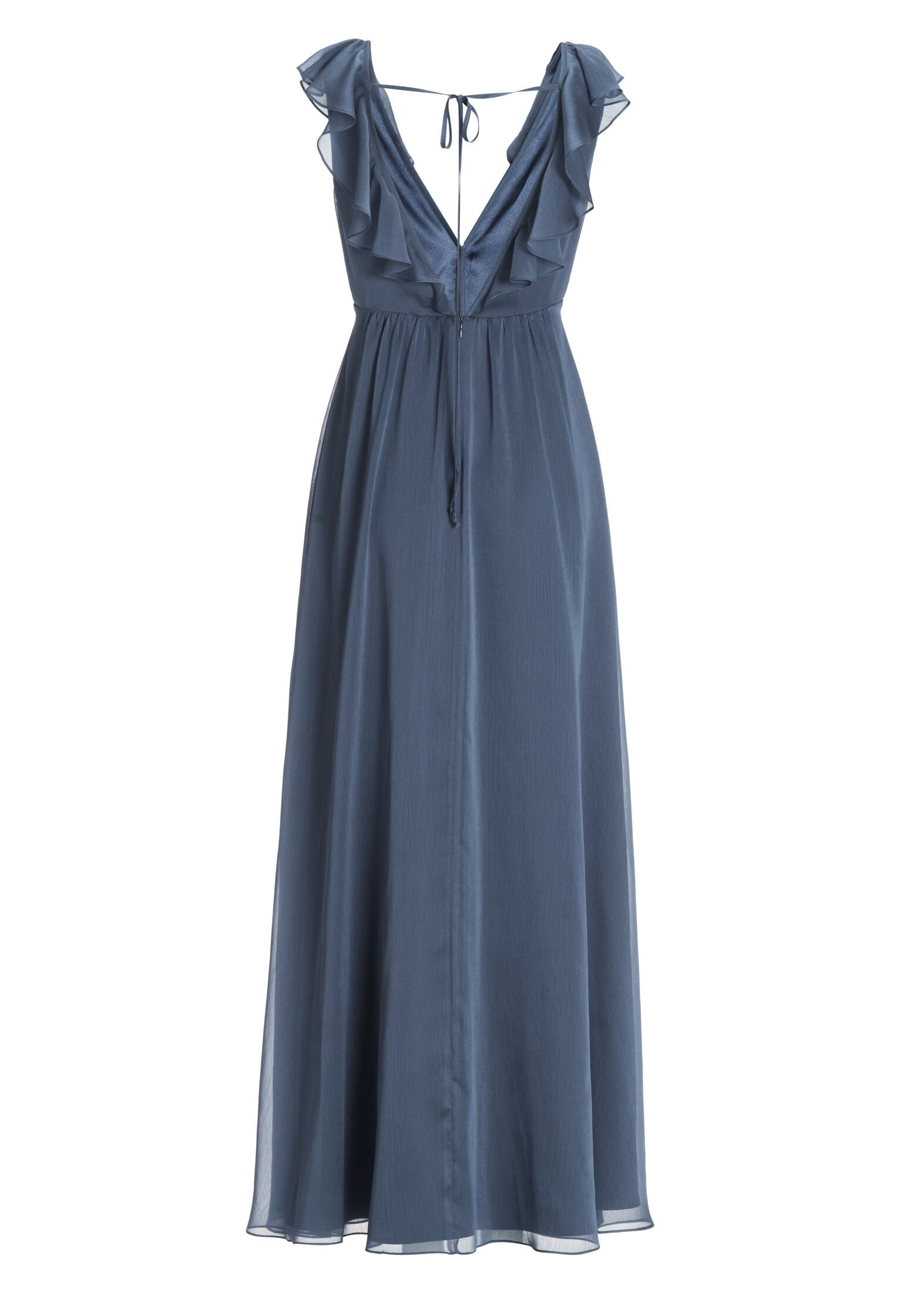 Abendkleid aus Crinkle Chiffon mit tiefem Ausschnitt und Rüschen