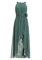 Abendkleid aus Chiffon mit Vokuhila Saum und Stoffblüte