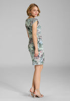 Etui Kleid aus floral bedrucktem Scuba mit Drapierung