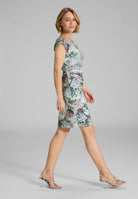 Etui Kleid aus floral bedrucktem Scuba mit Drapierung