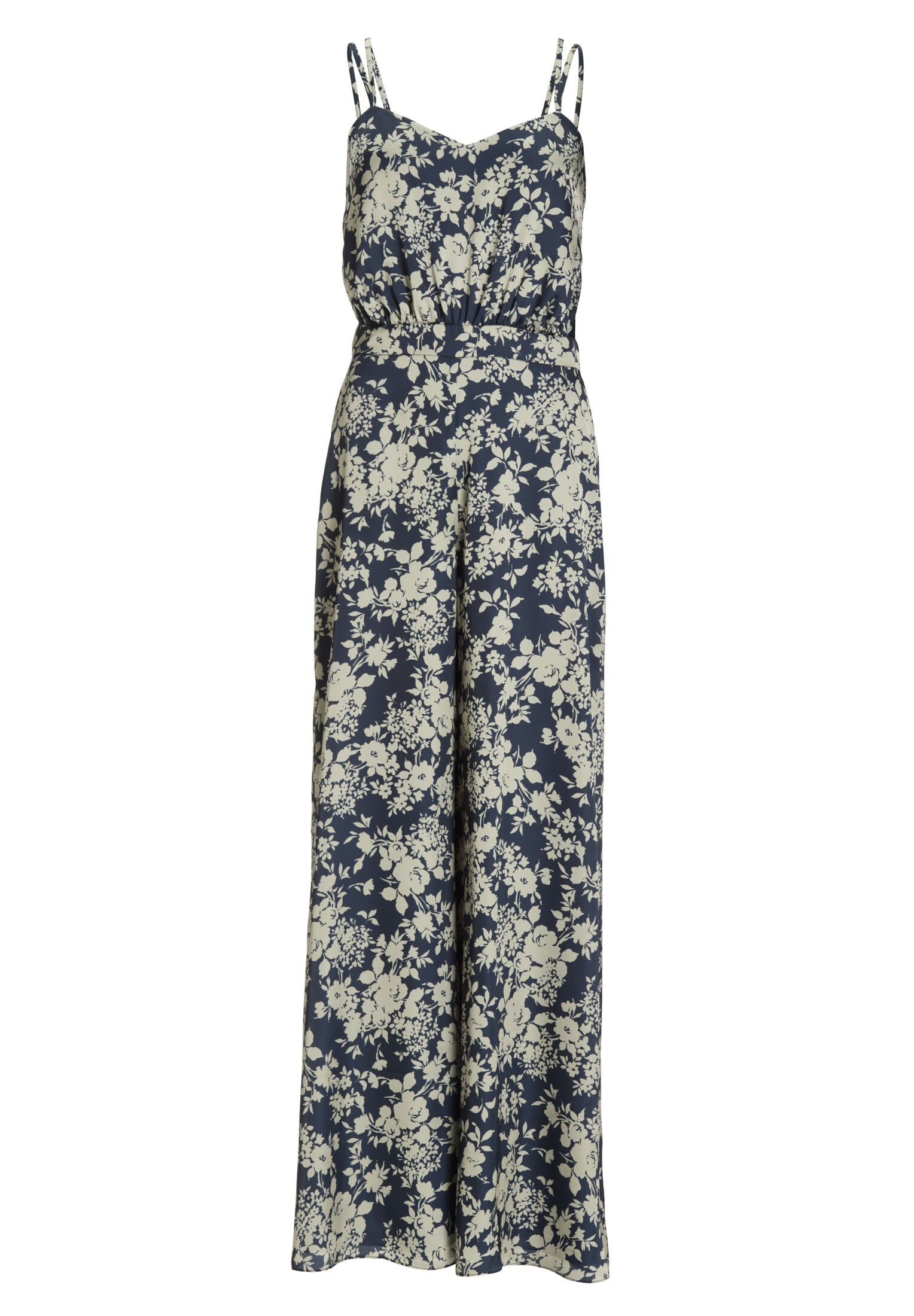 Jumpsuit aus floral bedrucktem Satin mit Spagettiträgern