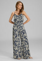 Jumpsuit aus floral bedrucktem Satin mit Spagettiträgern Sapphir Blue