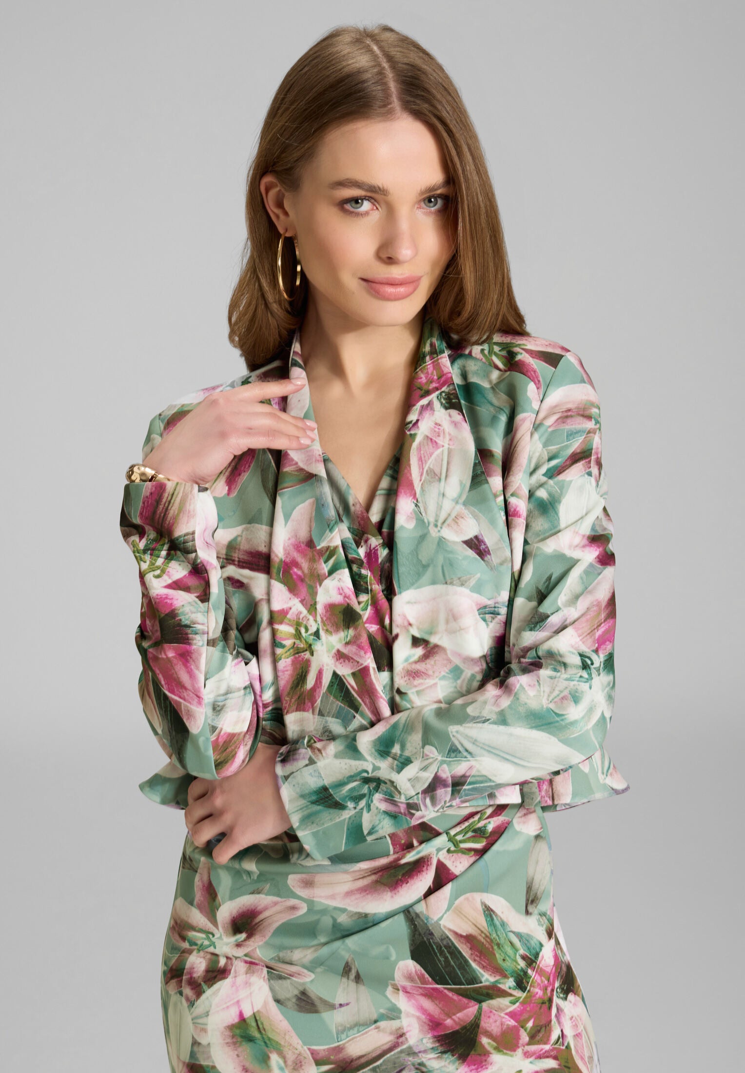 Bedruckter Scuba Blazer mit Wasserfall Kante