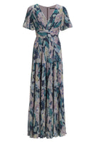 Abendkleid mit Puffärmeln aus bedrucktem Plissee Jersey