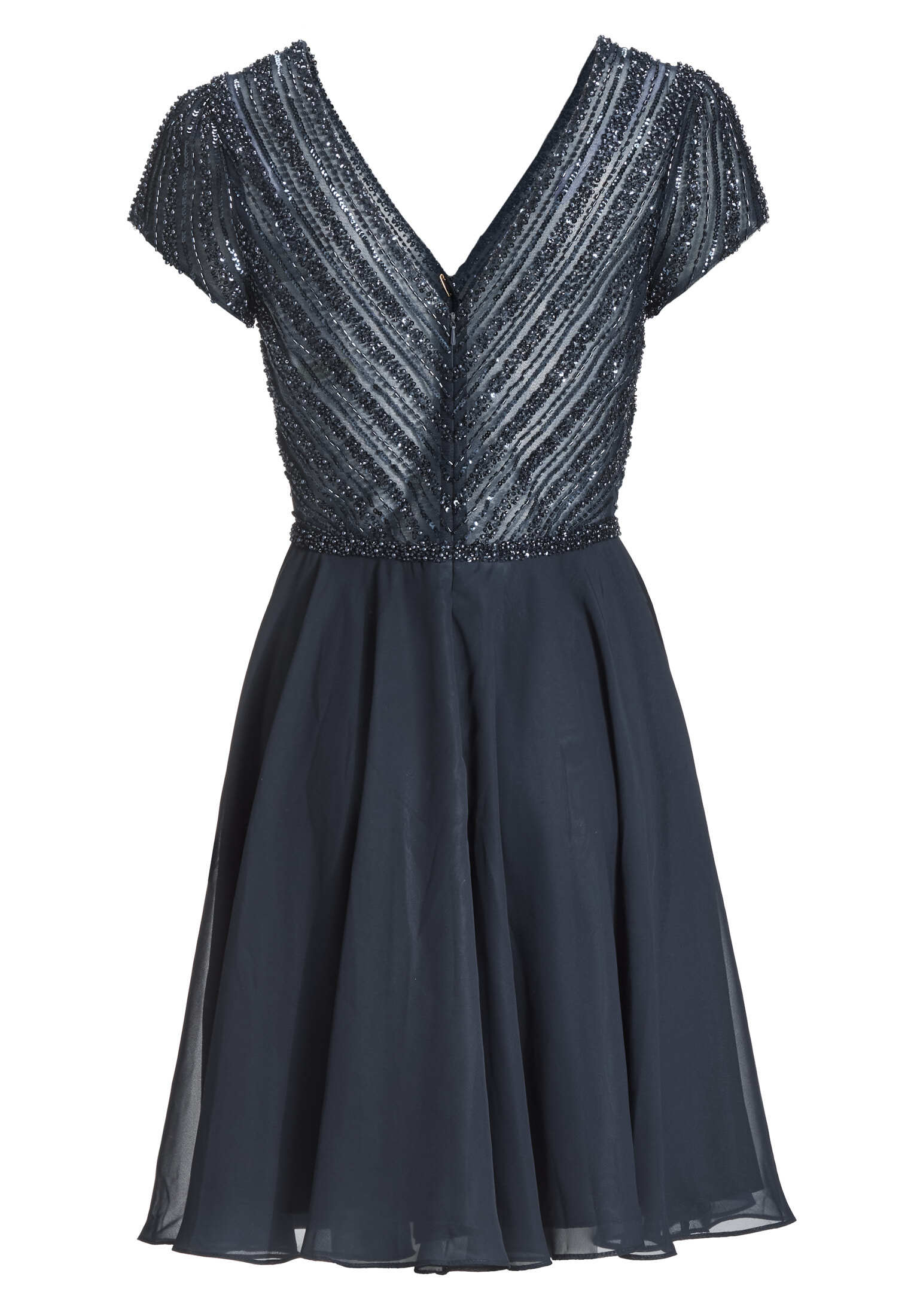 Besticktes Chiffonkleid mit kurzen Ärmeln