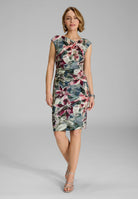 Etui Kleid aus bedrucktem Scuba mit Drapierung timeless blue | multi