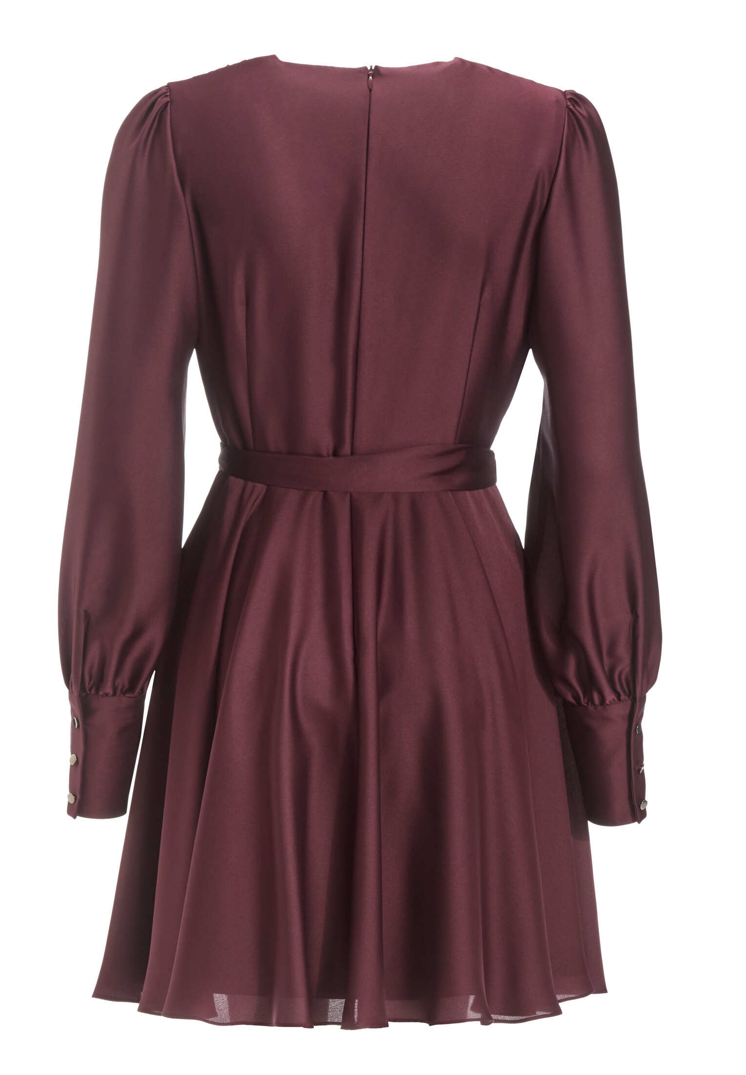 Cocktailkleid aus Satin mit breiten Manschetten, Wickel Oberteil und Tellerrock