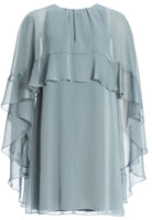 Kurzes Cape-Kleid aus Crinkle Chiffon mit Volants