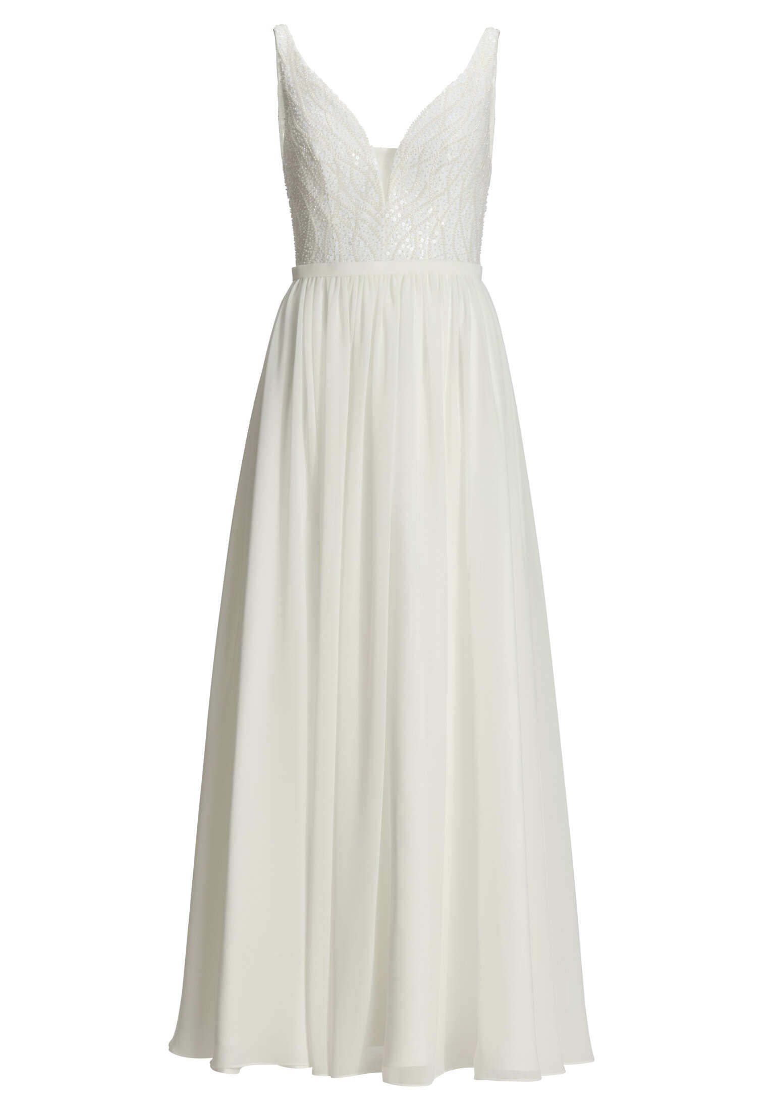 Abendkleid mit Chiffonrock und Stickerei