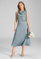 Cocktailkleid aus Satin mit Wasserfall Ausschnitt ice blue