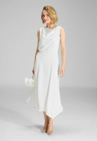 Cocktailkleid aus Satin mit Wasserfall Ausschnitt und seitlichem Godet ivory