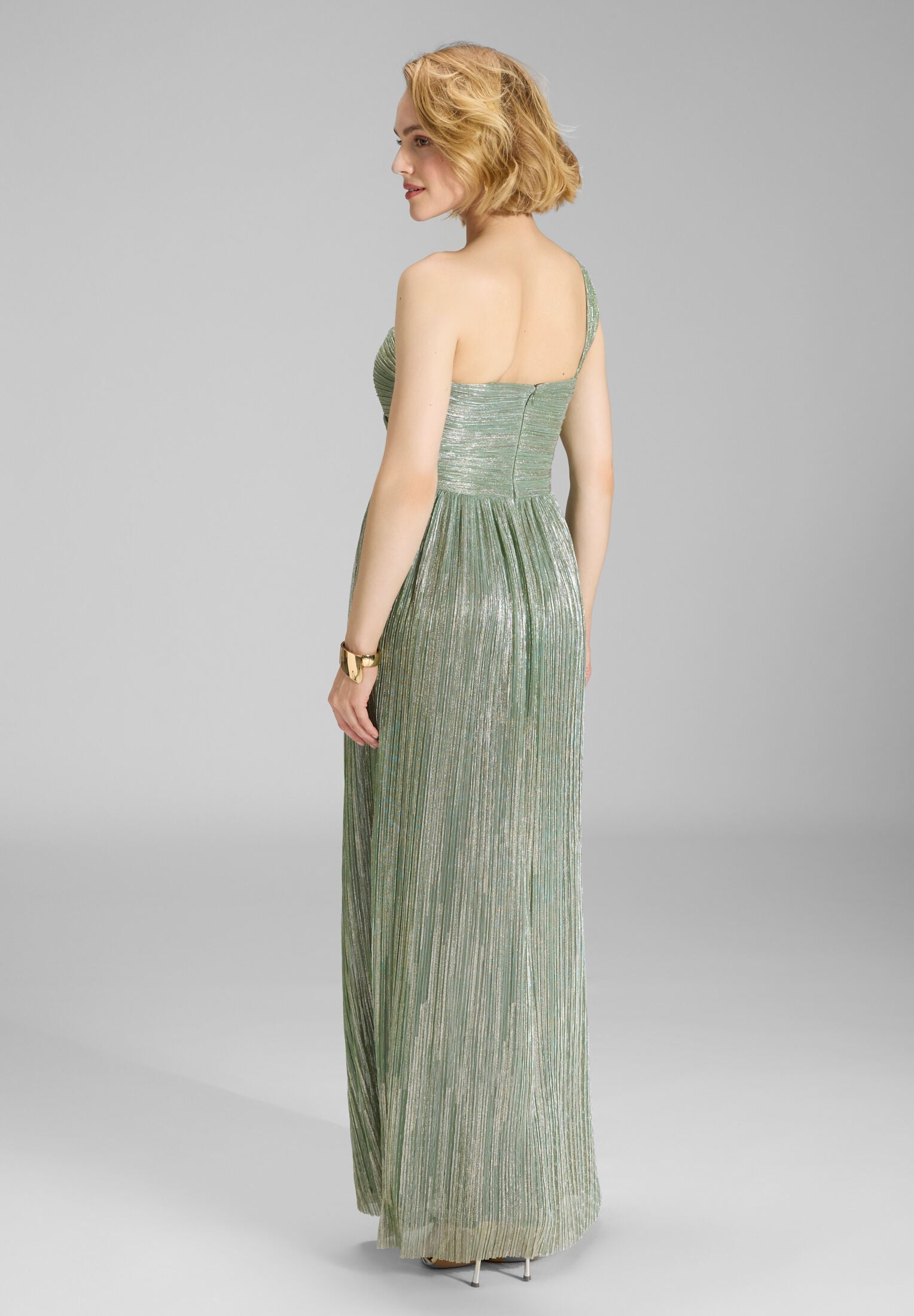 Abendkleid One Shoulder aus glänzendem Plissee Jersey