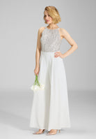 Jumpsuit mit amerikanischem Ausschnitt und besticktem Oberteil ivory