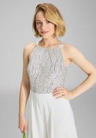 Jumpsuit mit amerikanischem Ausschnitt und besticktem Oberteil