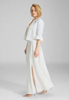 Kurze Jacke aus Stretch Denim mit Rüsche am Ärmelsaum