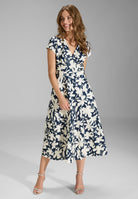Midi Kleid aus bedrucktem Scuba navy | ivory