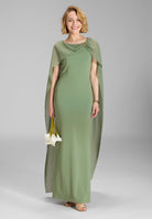 Abendkleid aus Crepe Jersey mit Chiffon Cape und Zierteil matcha green