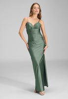 Figurbetontes Abendkleid aus Jersey Satin mit Schnürung im Rücken deep slate