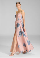 Abendkleid aus bedrucktem Twill mit Korsage Oberteil